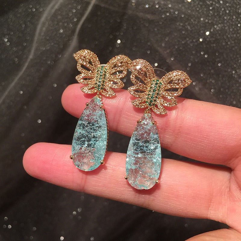 Blue Ice Water Drop Earrings Summer Super Immortal Butterfly Earrings