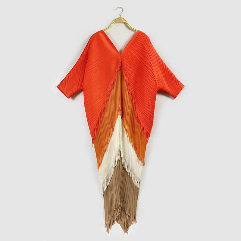 Spring And Summer New Wrinkled Tassel Skirt Minority Color Contrast Splicing Jumpsuit