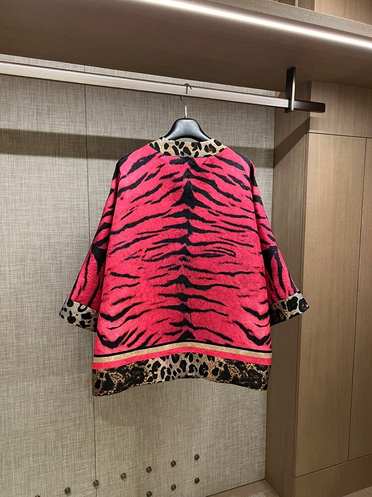 Summer Tiger Year Series Jacquard Leopard Tiger Jacket + Slim High Waist A-Line Skirt Suit