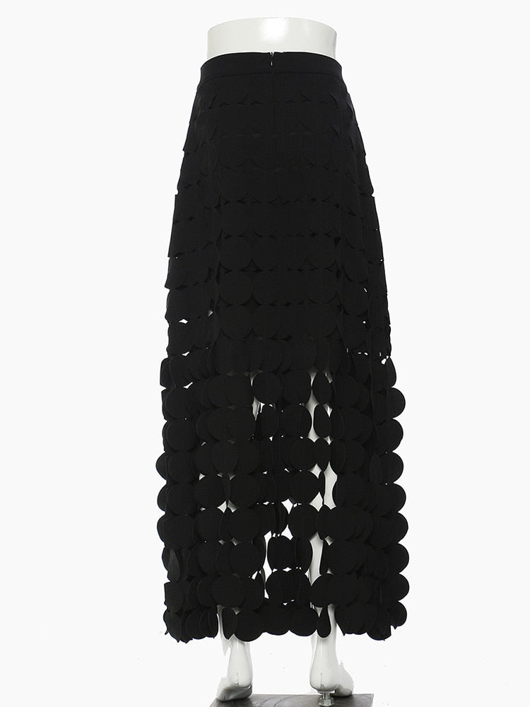 Summer New Three-Dimensional Dot Design Sense Cut Hollow Long Skirt Tassel Drape Slim Fashion High Waist Skirt