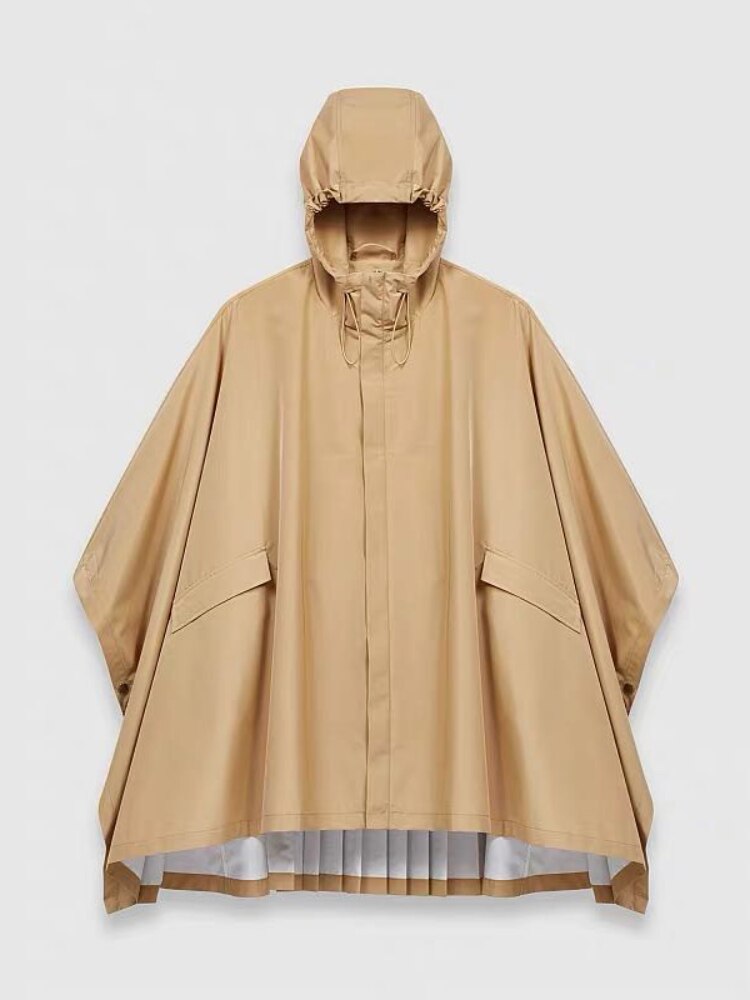 Spring And Summer New Style Simple Style Loose Pleated Back Hooded Trench Coat Women