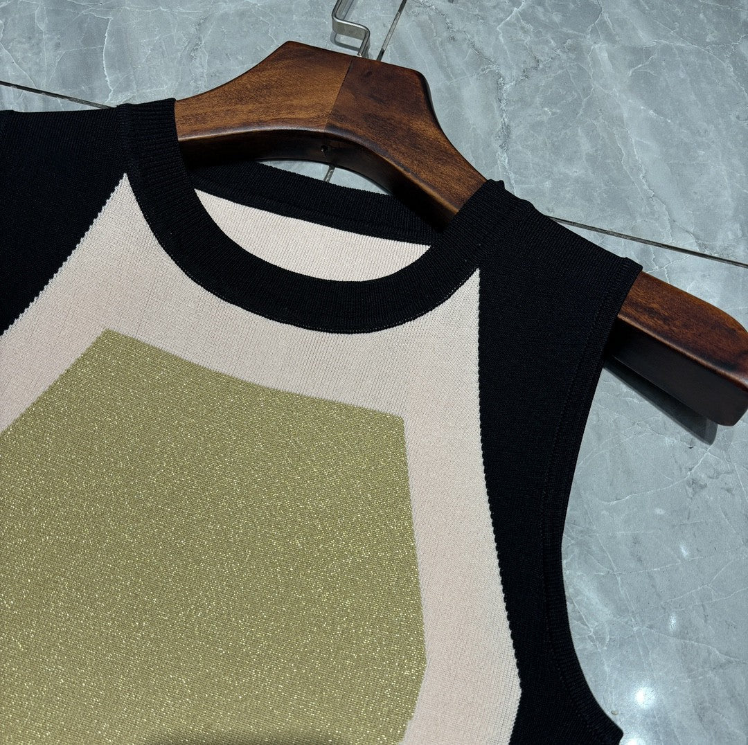 French style spring and summer one-step skirt, high elasticity knitted, sexy and slim fitting temperament, color blocked sleeveless vest dress, women's skirt