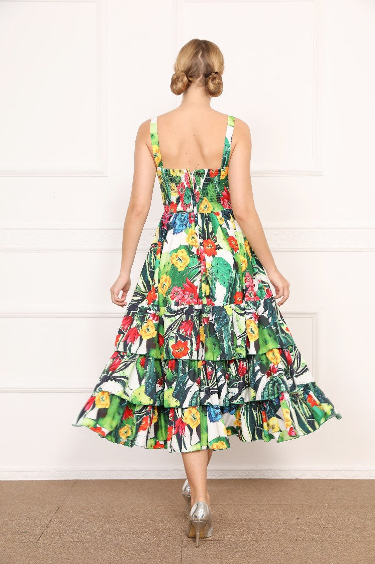 Spring And Summer New Cactus Suspender Dress Cake Cotton Women's Dress