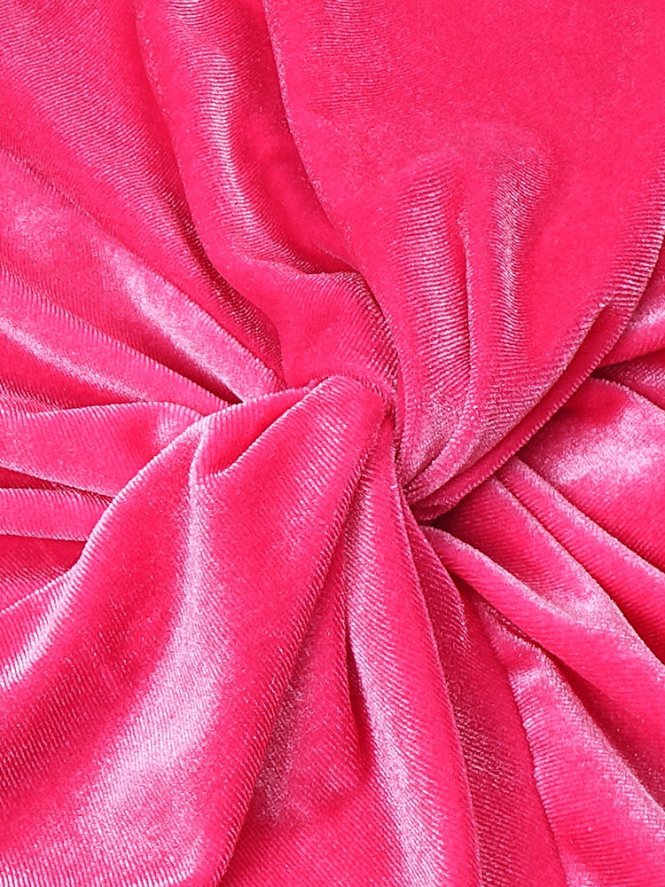 Hot Pink Strapless Velvet Dresses Women Summer Trendy Cross Knot Design Bodycon Long Elegant Dress