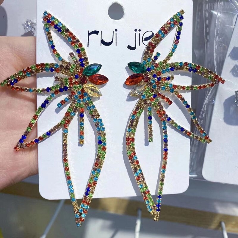 New Summer Trendy Rhinestone Butterfly Dangle Earrings for Women Dinner Party Wedding Accessories Charm Luxury Jewelry