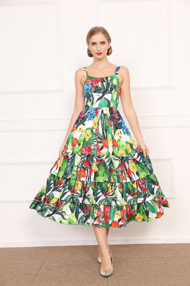 Spring And Summer New Cactus Suspender Dress Cake Cotton Women's Dress