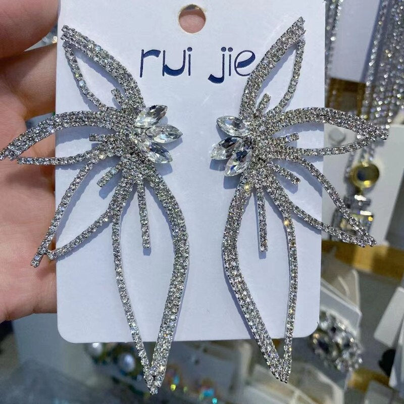 New Summer Trendy Rhinestone Butterfly Dangle Earrings for Women Dinner Party Wedding Accessories Charm Luxury Jewelry