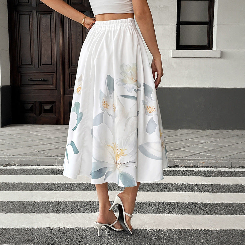 Casual vacation sweet and fresh style button decoration floral print skirt summer