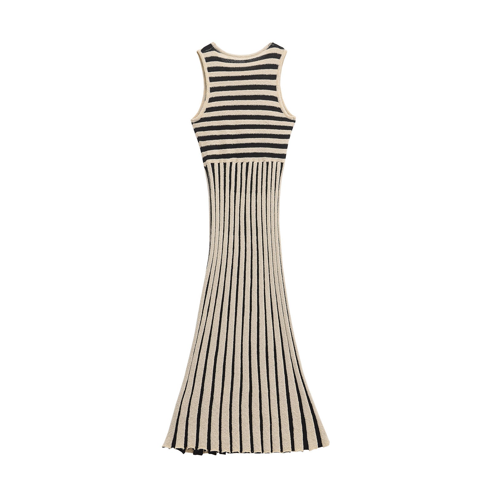 Round neck sleeveless striped contrasting knit dress for women
