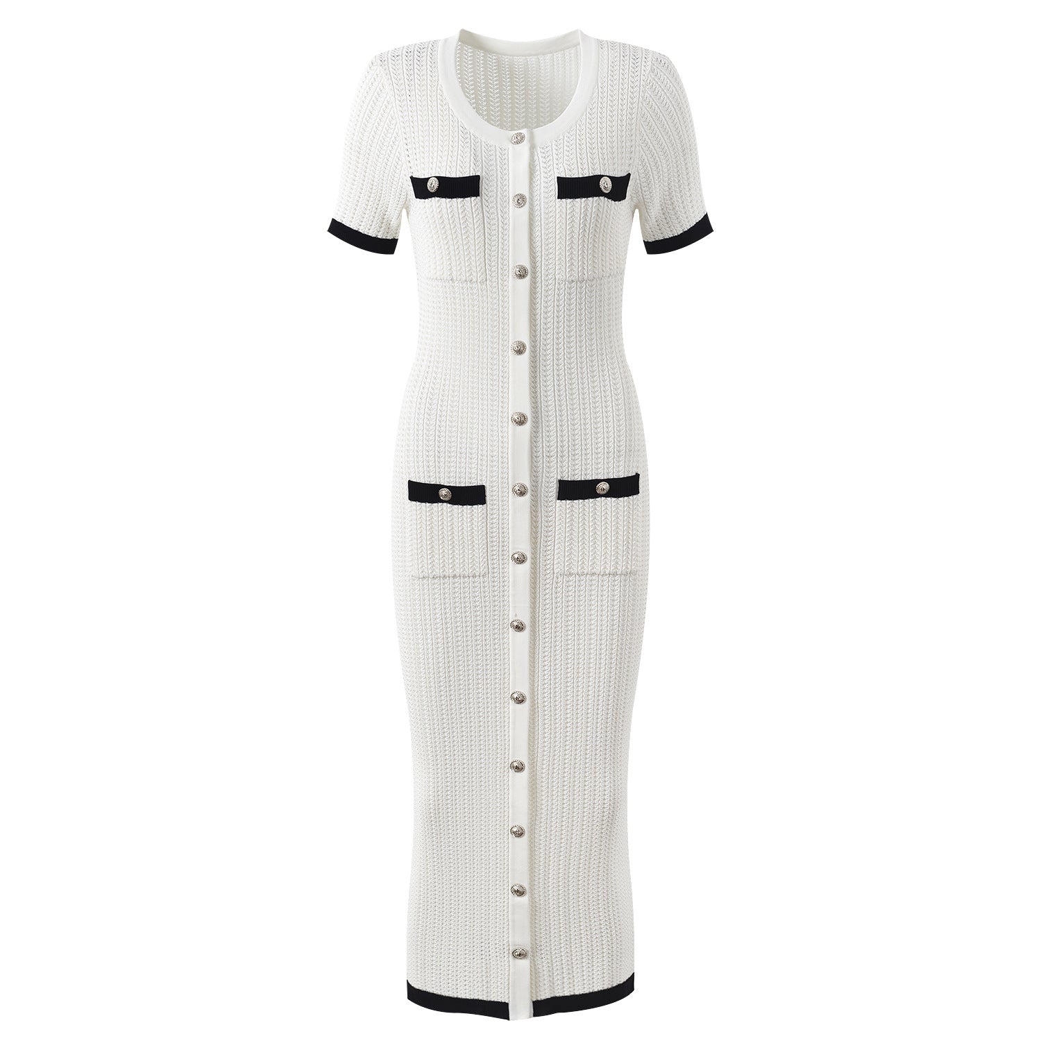 Round neck single breasted stylish dress for summer slim fit and slimming long skirt