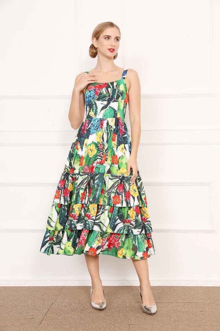 Spring And Summer New Cactus Suspender Dress Cake Cotton Women's Dress