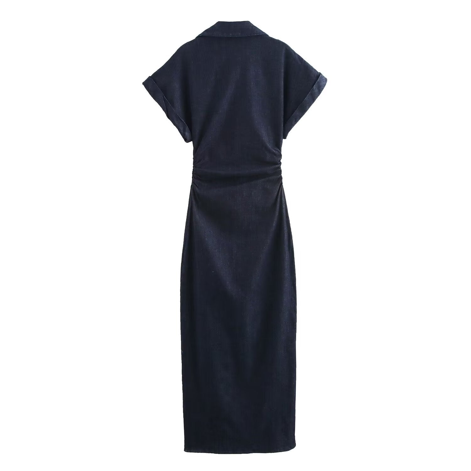 Fashion single breasted lapel short sleeved denim dress for women