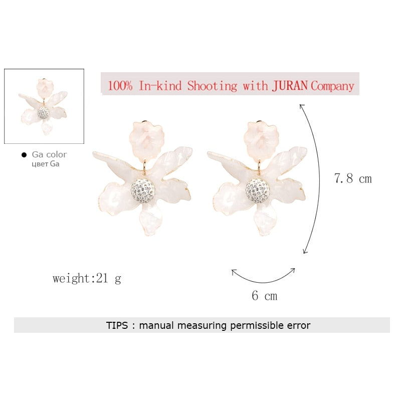 JURAN Fashion Big Resin Flower Dangle Drop Statement Earrings Boho Charm Jewelry Accessories Summer Women's Earrings
