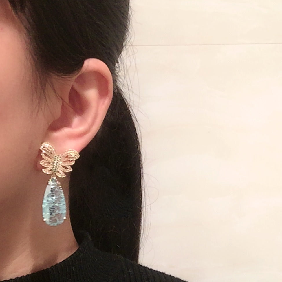 Blue Ice Water Drop Earrings Summer Super Immortal Butterfly Earrings