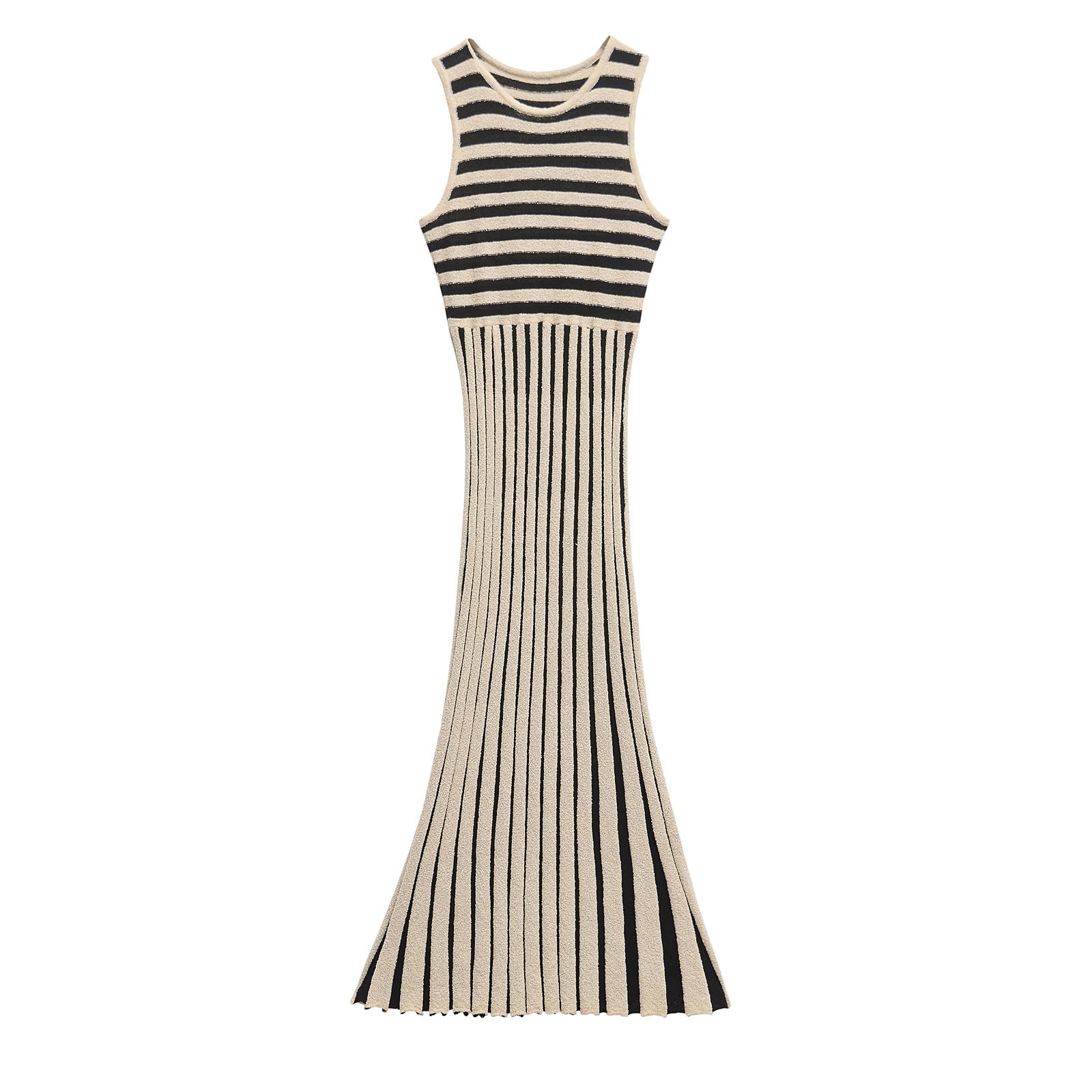 Round neck sleeveless striped contrasting knit dress for women