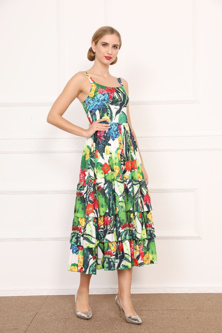 Spring And Summer New Cactus Suspender Dress Cake Cotton Women's Dress