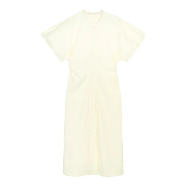 Women Dress Summer All Match Fashion Cotton Puff Sleeve Single Breasted Simple Loose Leisure Long Shirt Dress New