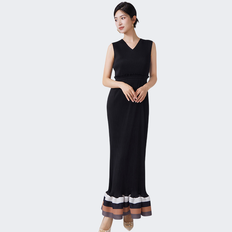 Spring and summer high-end irregular flared sleeves cinched waist to show off slimming temperament elegant dress long skirt