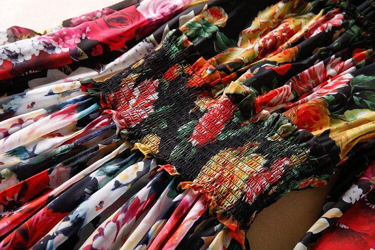 Tingfly Summer Haut Plus Size Maxi Dress Women Elastic Waist Tiered Layers Hem Rose Floral Print Vintage Elegant Long Dress