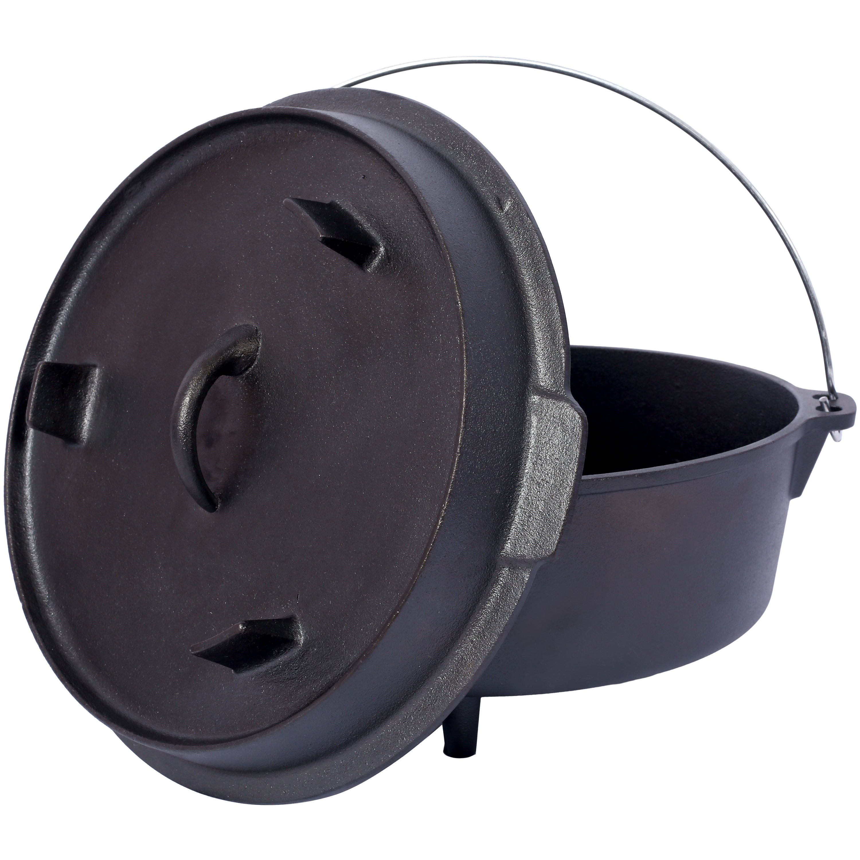 ast iron Dutch oven with lid, outdoor camping deep pot, used for camping, cooking, barbecue and leg rest,6 quarts