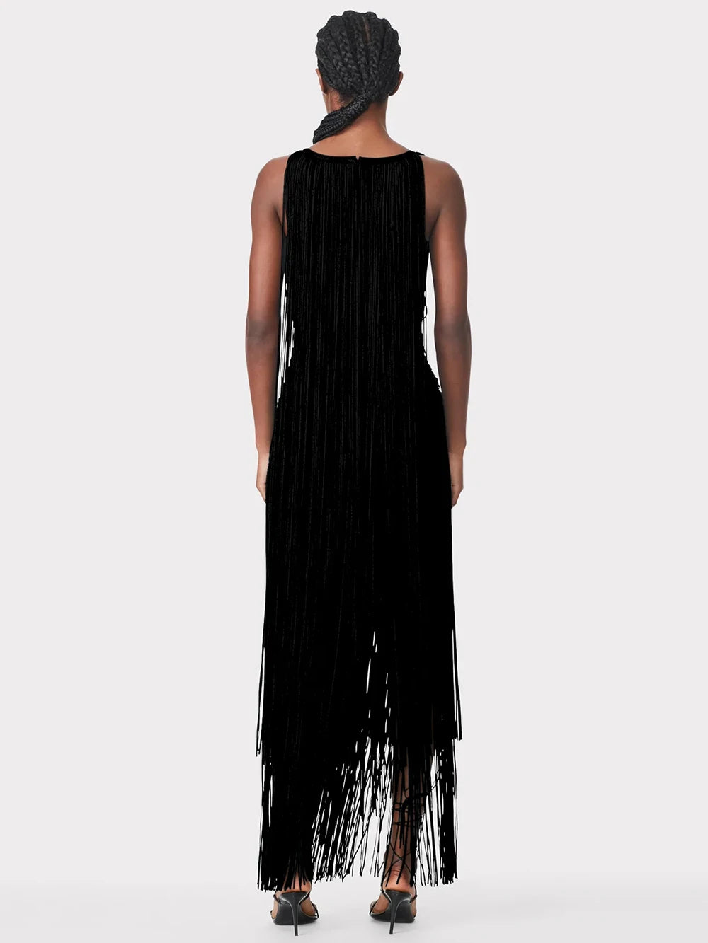 New Summer Women'S Sleeveless O-Neck Tassels Tight Long Bandage Dress Elegant Sexy Cut-Out Party Evening Maxi Dress