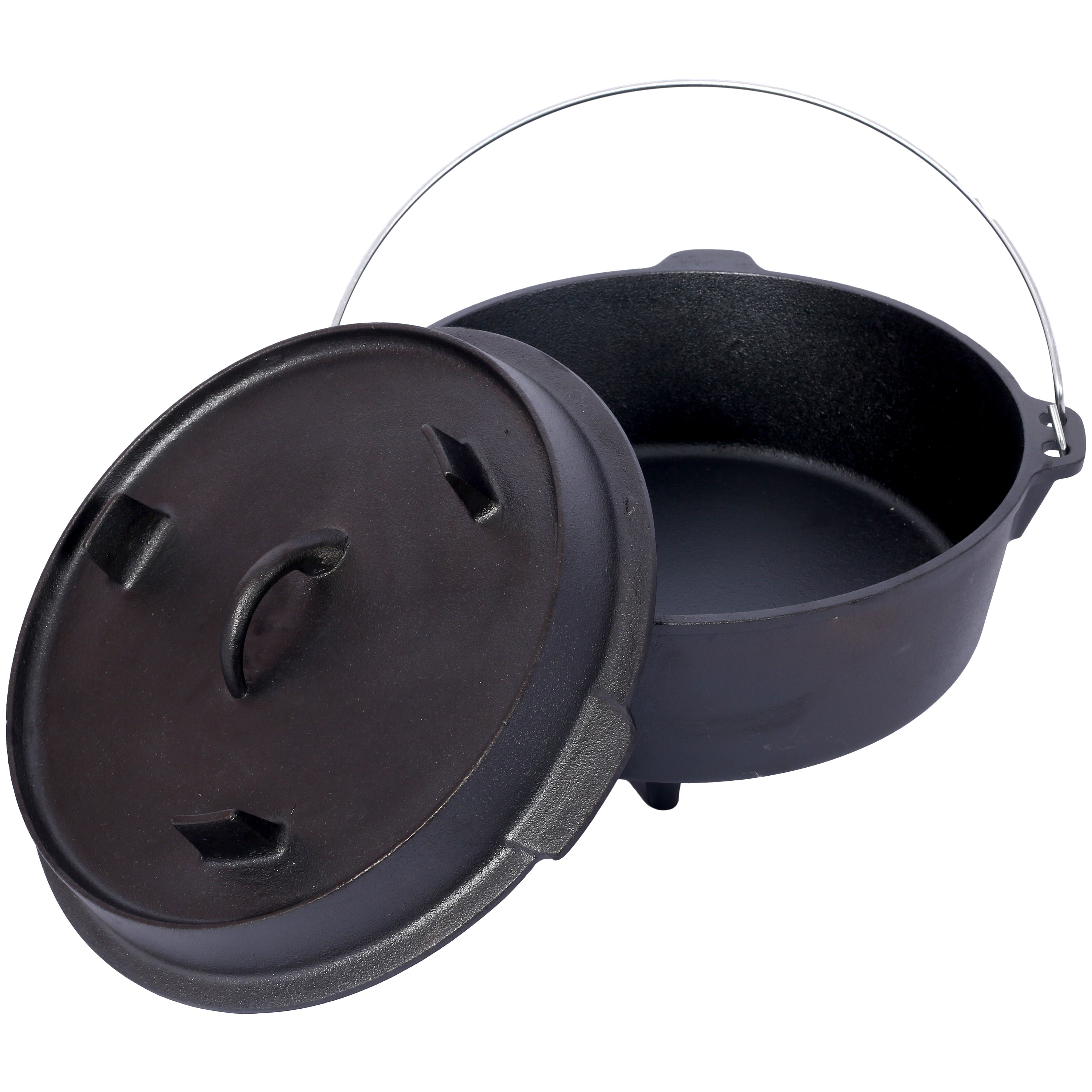 ast iron Dutch oven with lid, outdoor camping deep pot, used for camping, cooking, barbecue and leg rest,6 quarts