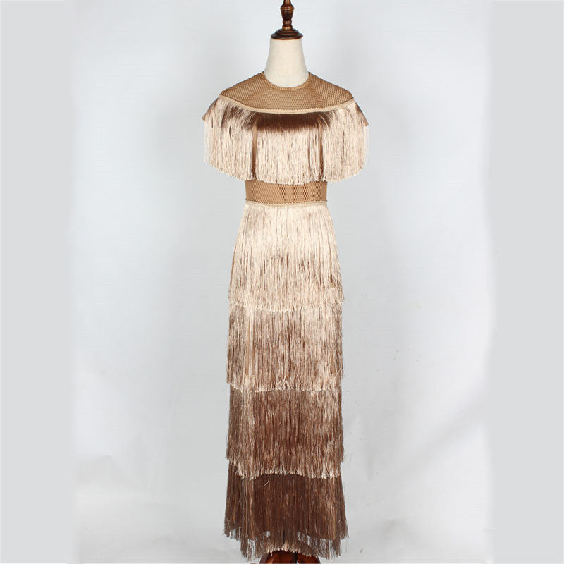 new arrival vintage elegant sexy party club wear beach fairy sundress runway women summer tassel long dress