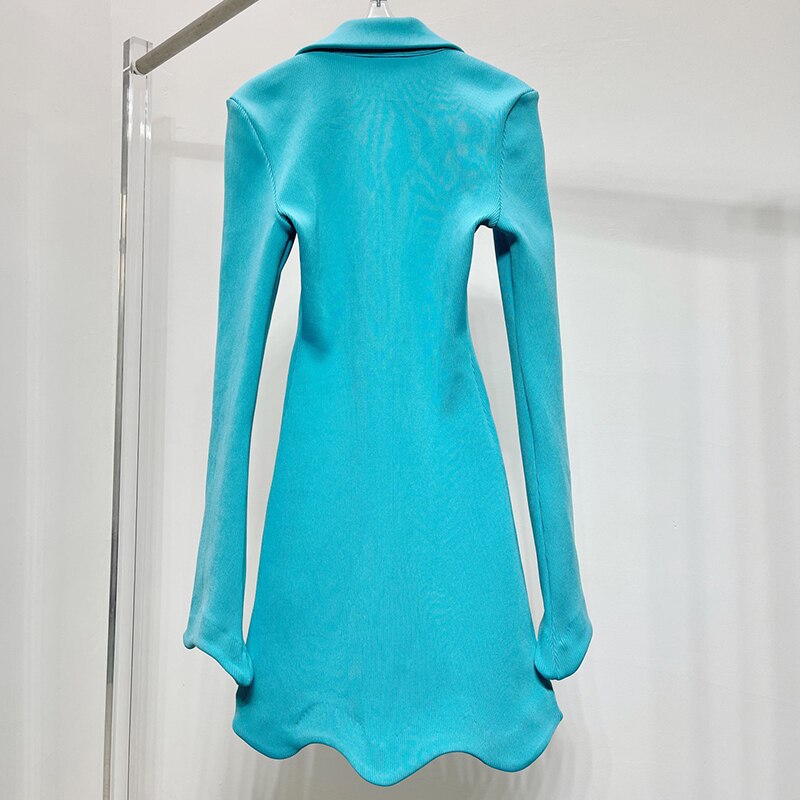 y2k summer small lapel deep V-neck rhinestone long sleeve women dress