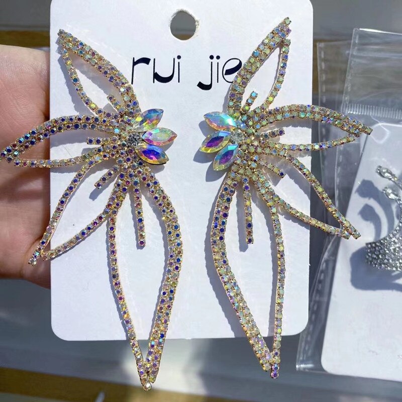 New Summer Trendy Rhinestone Butterfly Dangle Earrings for Women Dinner Party Wedding Accessories Charm Luxury Jewelry