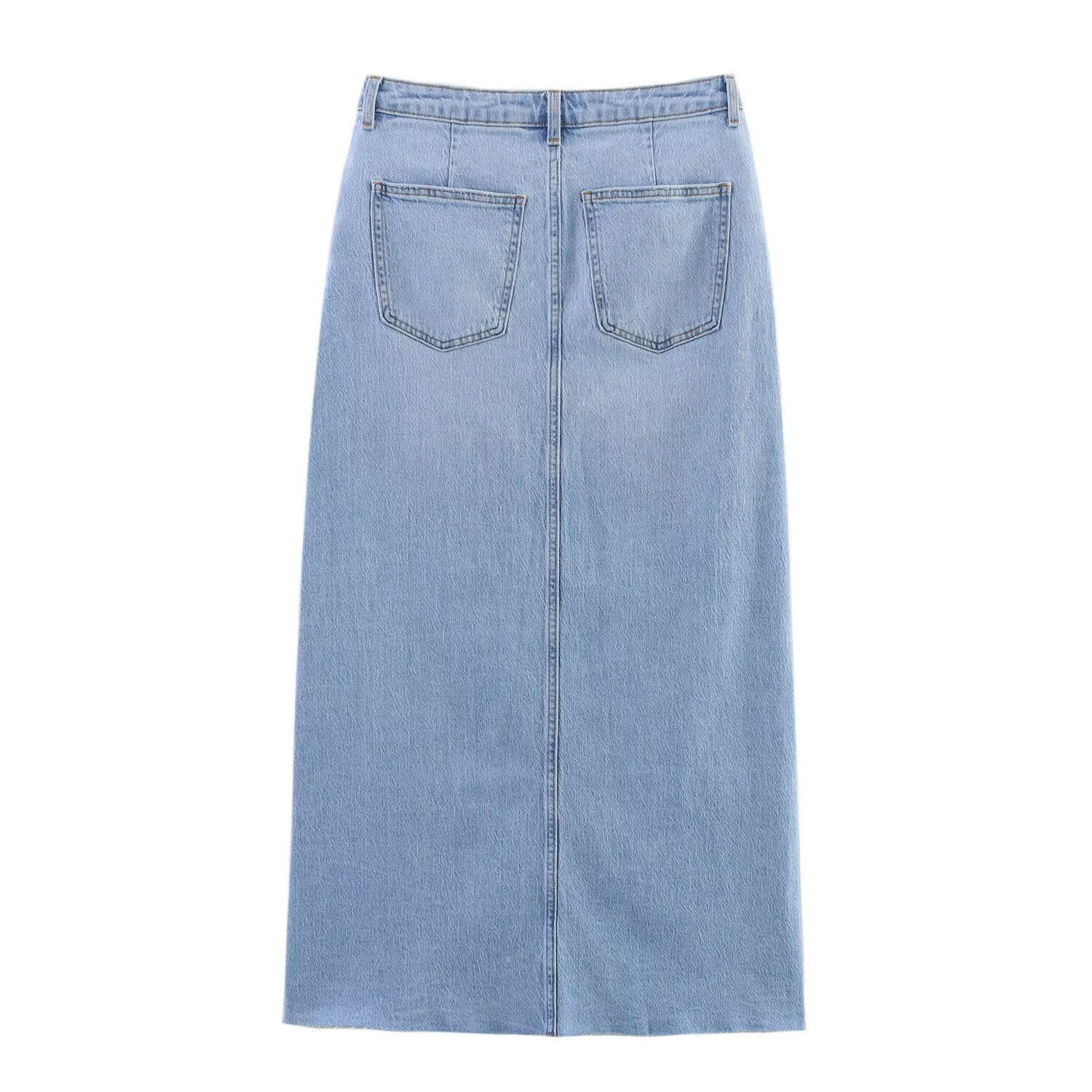 Street fashion slim fit Midi denim skirt for women