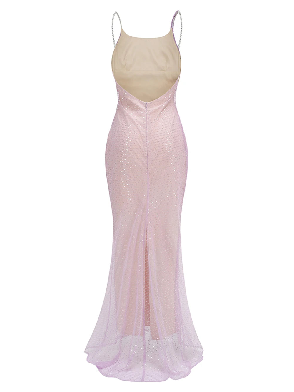 Summer New Chain Strap Sexy Sequins Backless Beaded Mesh Long Dress Slim Fit Celebrity Evening Party Gowns