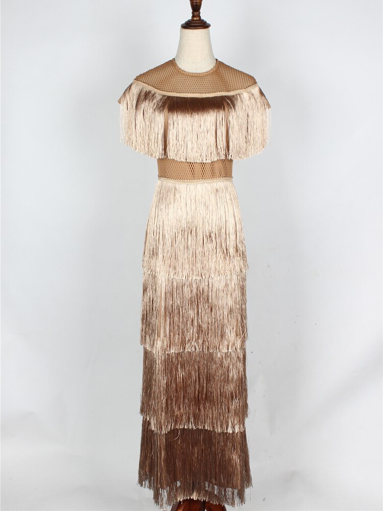 new arrival vintage elegant sexy party club wear beach fairy sundress runway women summer tassel long dress