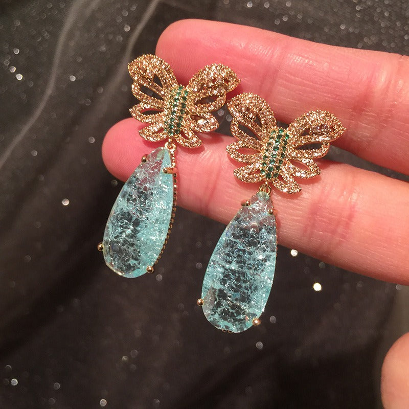 Blue Ice Water Drop Earrings Summer Super Immortal Butterfly Earrings