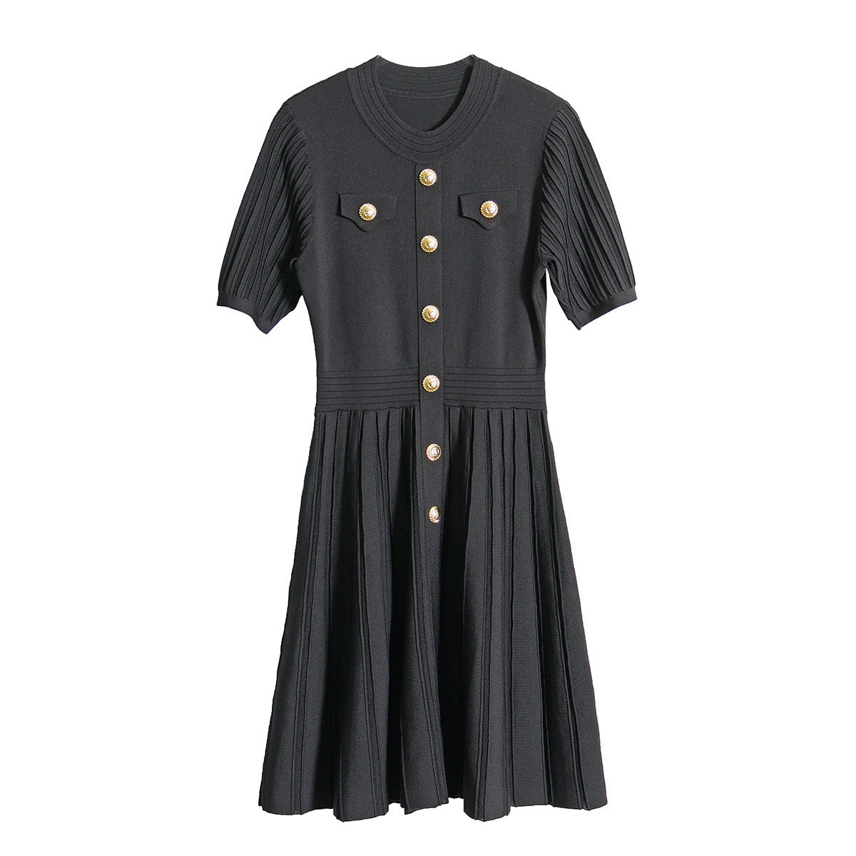 Summer new style small fragrant dress with French temperament niche design pocket curved bead knitted skirt