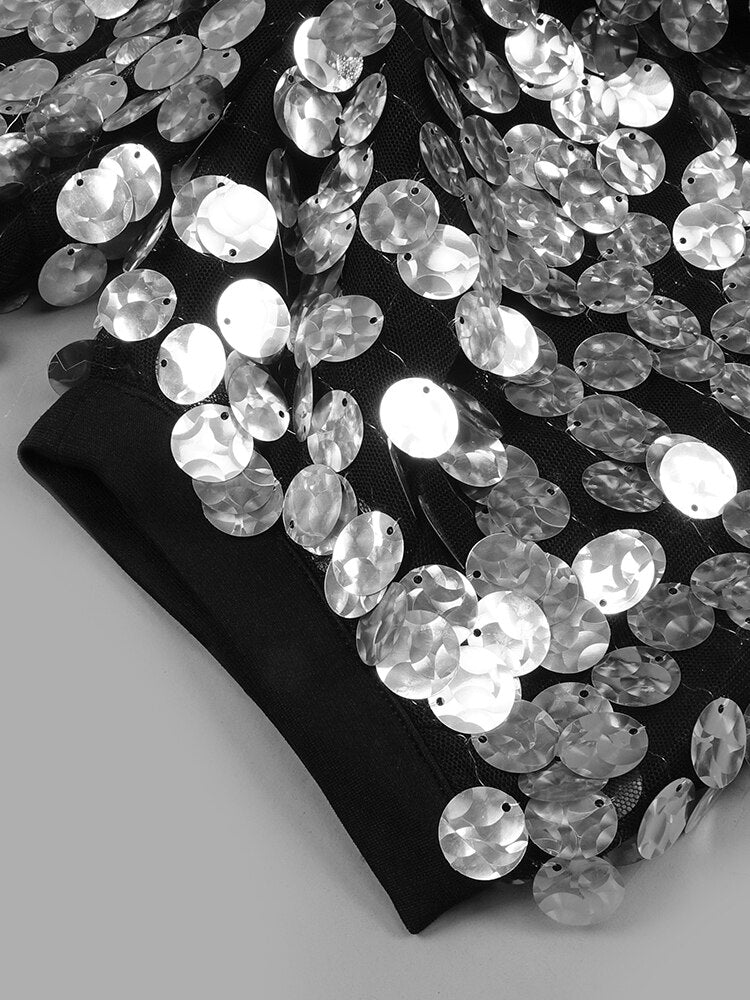 Sliver Sequins Mini Dress Women Short Sleeve V Neck Evening Celebrity Party Dress Summer  New Trendy