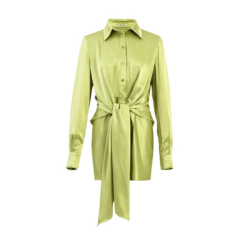 AEL New Women Satin Shirt Mini Dress Summer Casual Loose Elegant Party Belt One Piece Clothes Vestidos Streetwear