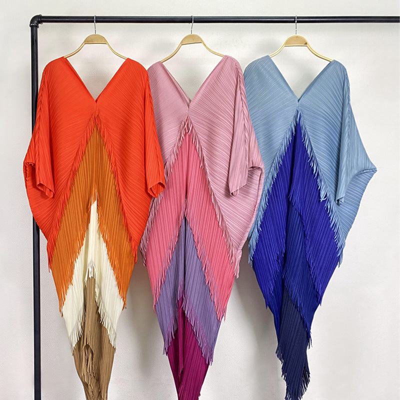 Spring And Summer New Wrinkled Tassel Skirt Minority Color Contrast Splicing Jumpsuit