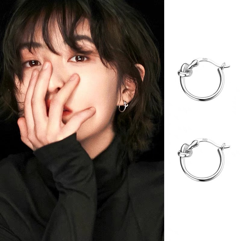 925 Sterling Silver Ear Buckle Plain Hoop Earrings Free Of Small Niche Earrings Women's Summer New Earrings