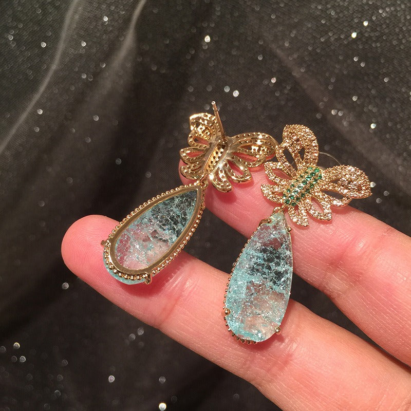 Blue Ice Water Drop Earrings Summer Super Immortal Butterfly Earrings