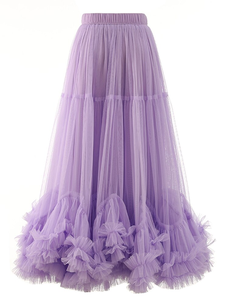 Folds Mesh Skirts For Women High Waist A Line Temperament Summer Elegant Ball Gown Fashion Style Clothing