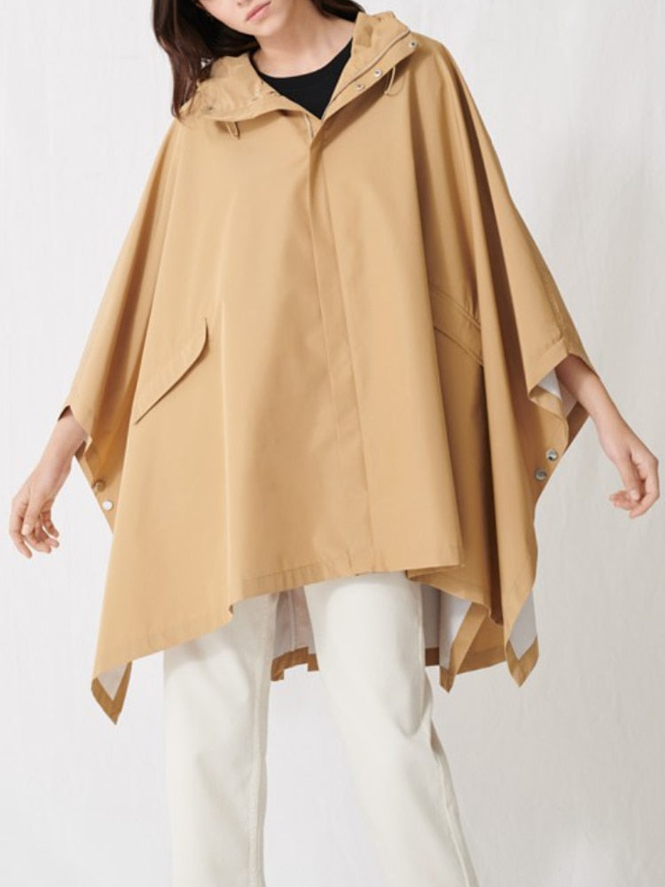 Spring And Summer New Style Simple Style Loose Pleated Back Hooded Trench Coat Women