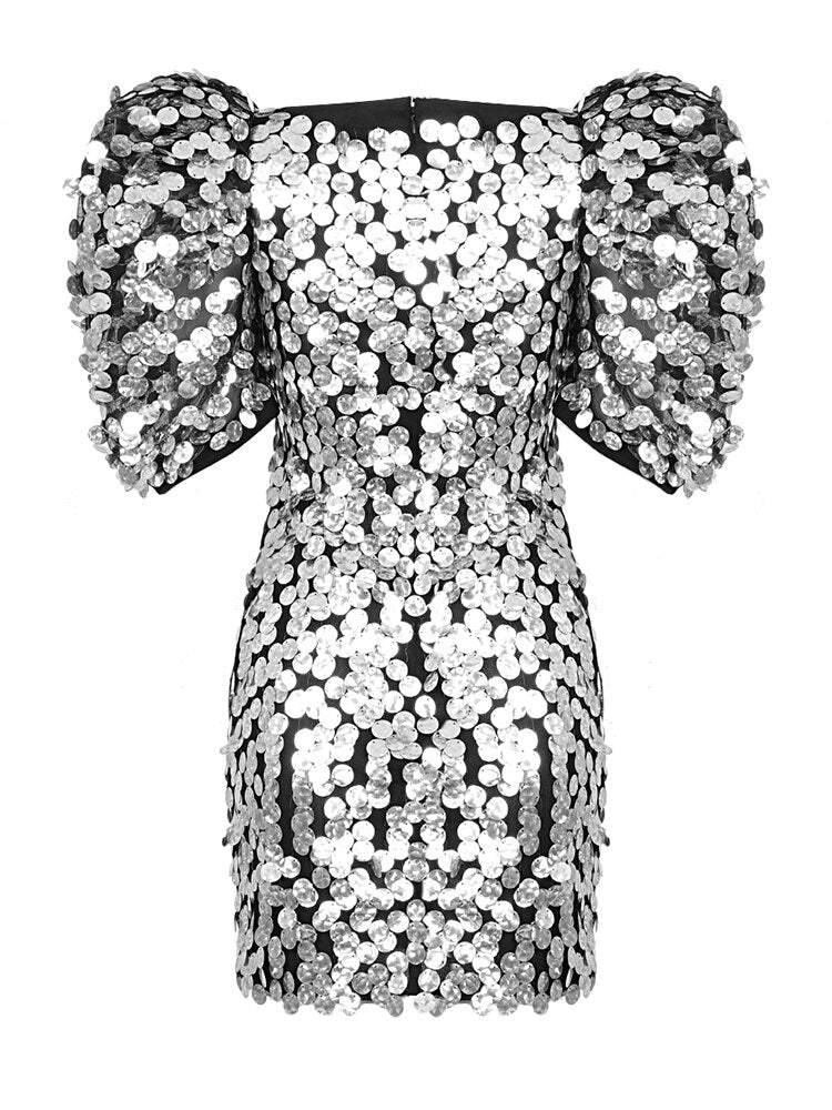Sliver Sequins Mini Dress Women Short Sleeve V Neck Evening Celebrity Party Dress Summer  New Trendy