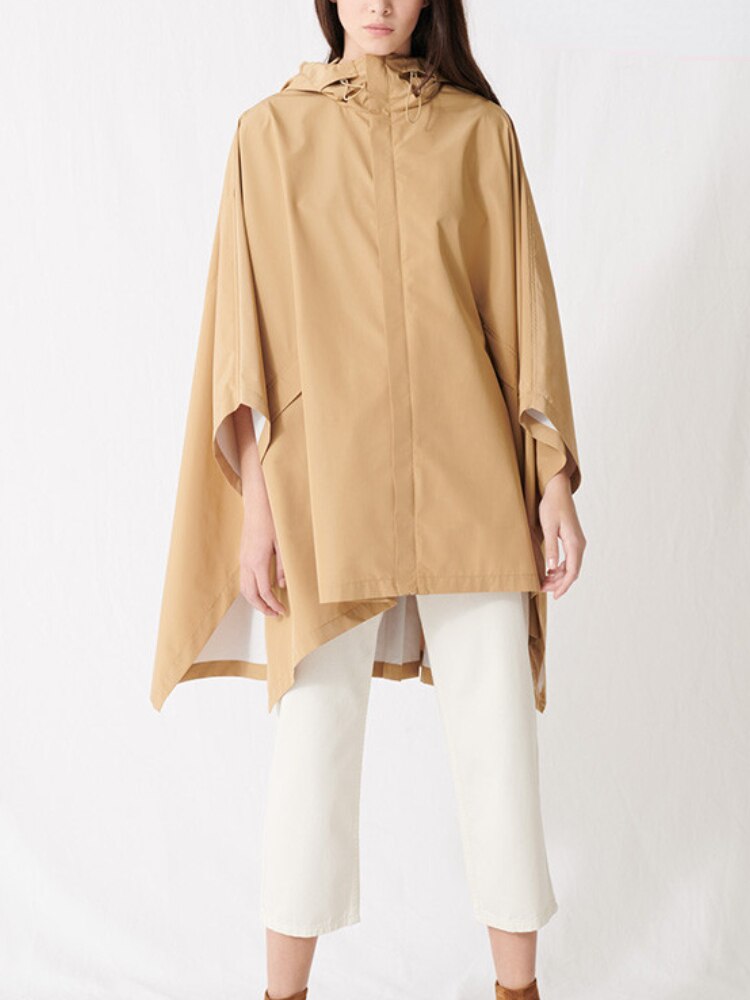 Spring And Summer New Style Simple Style Loose Pleated Back Hooded Trench Coat Women