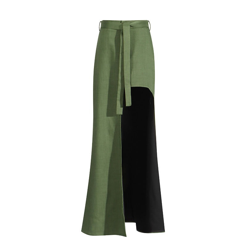 Summer New Style One-shoulder Long-sleeved Zipper Top High Waist High Slit Skirt Suit