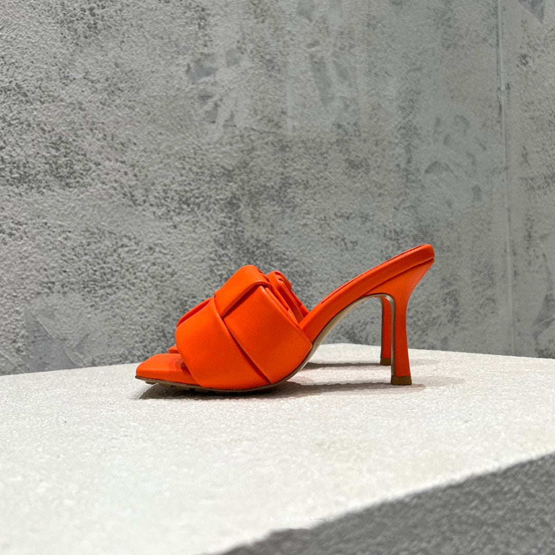 New Summer Women's Spliced High Heels Leather Solid Outdoor Slippers