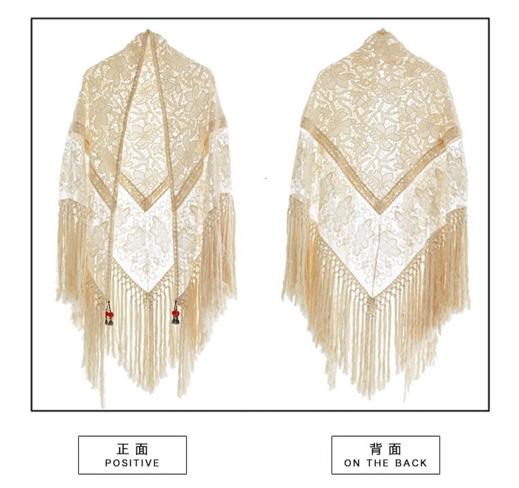 Light Fringed Shawl With Tassels Summer Sun Protection Beach Vacation Hollowed Out Lace Sun Protection Shirt For Women Medium Length