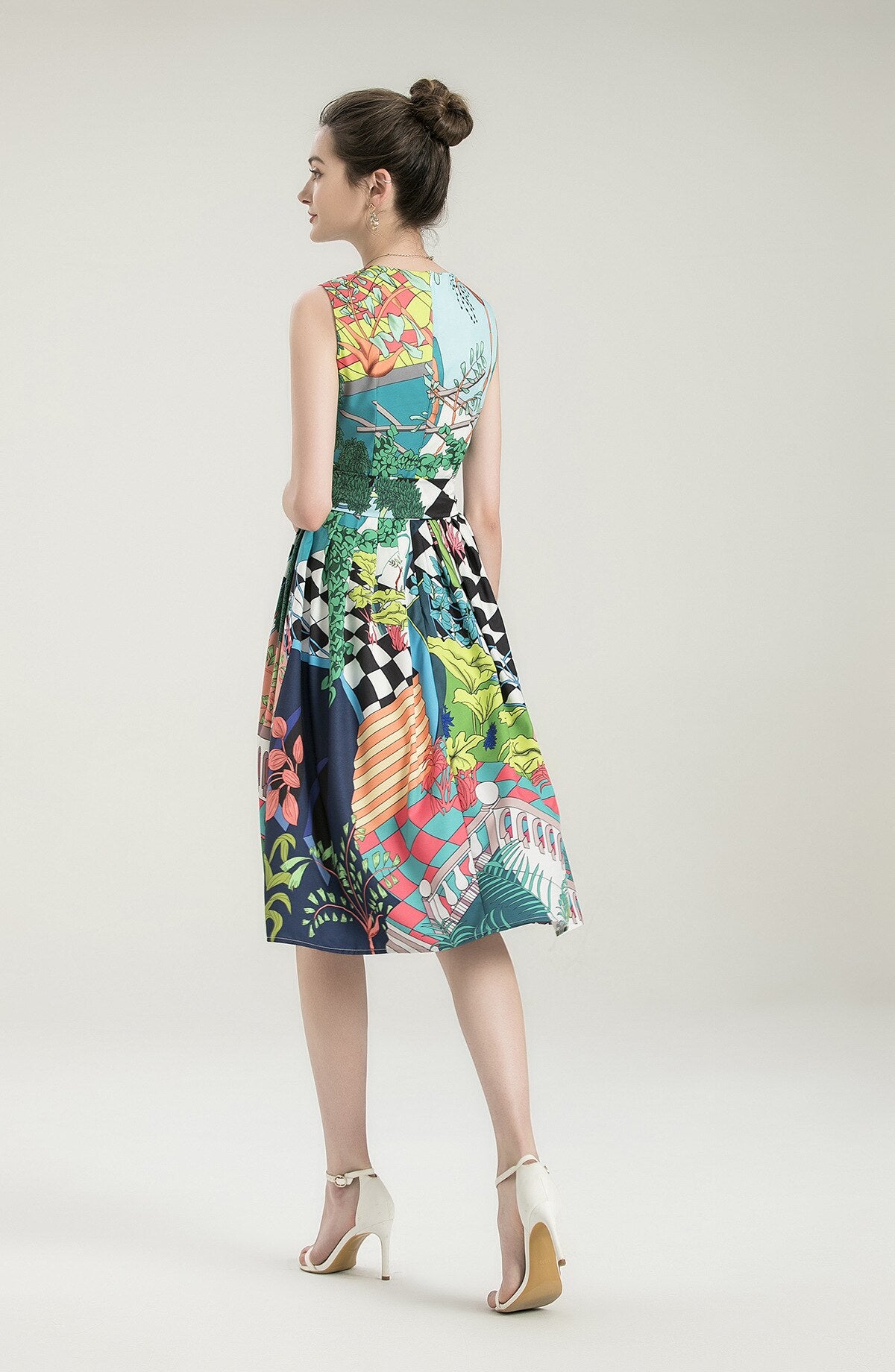 Tingfly Women Summer Sleeveless Tropical Floral Print A Line Knee Length Dress Lady Casual Street Runway Fashion Dress