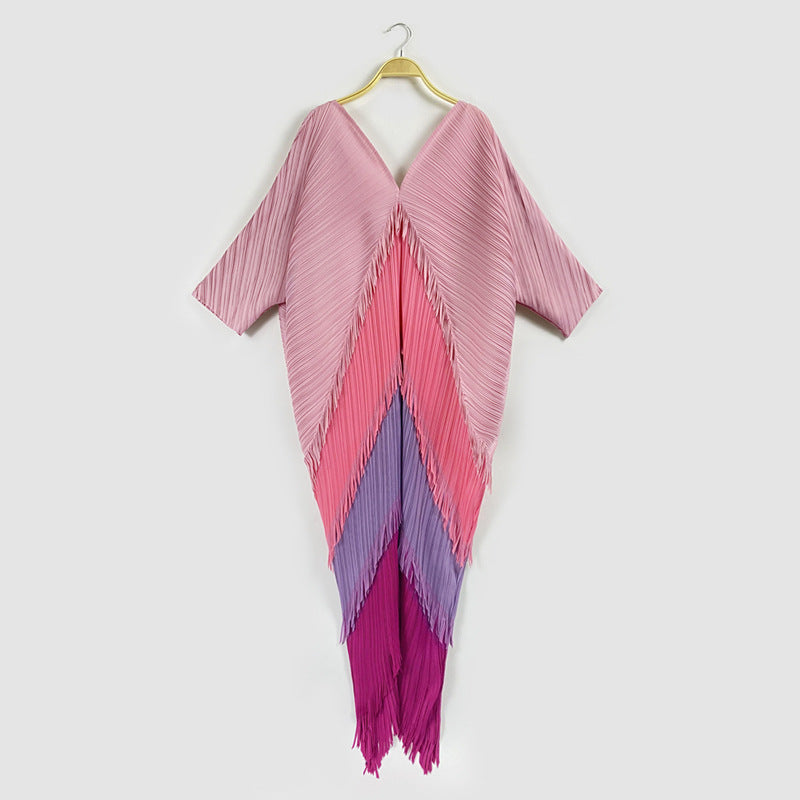 Spring And Summer New Wrinkled Tassel Skirt Minority Color Contrast Splicing Jumpsuit