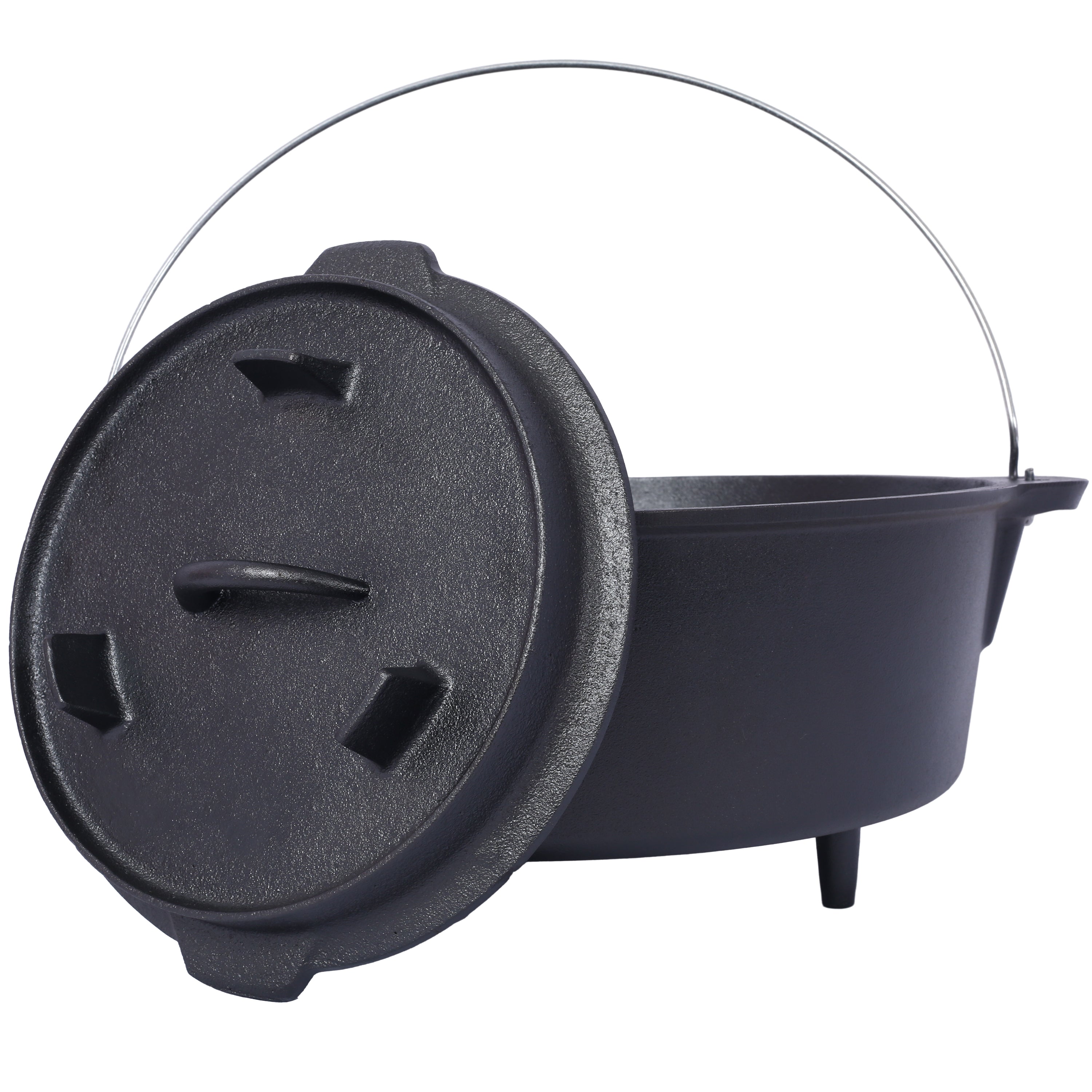 ast iron Dutch oven with lid, outdoor camping deep pot, used for camping, cooking, barbecue and leg rest,6 quarts