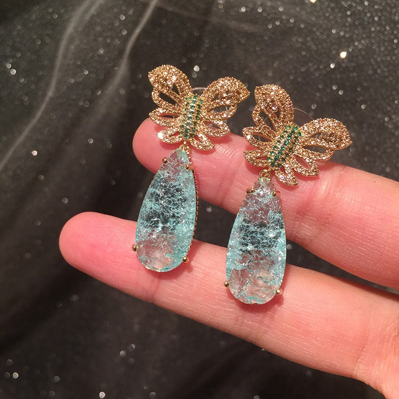 Blue Ice Water Drop Earrings Summer Super Immortal Butterfly Earrings